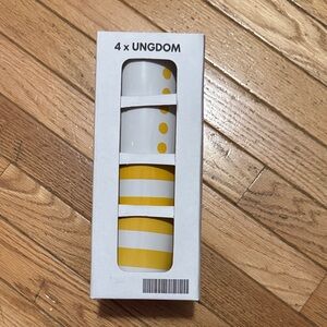 NWT in box Ikea Ungdom Bright & Attractive Yellow & White Stripes & Dots Cup Set